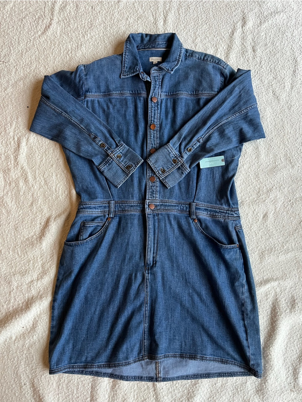 Anthropologie Pilcro NWT Denim Button Down Dress Plus 1X Blue Jean